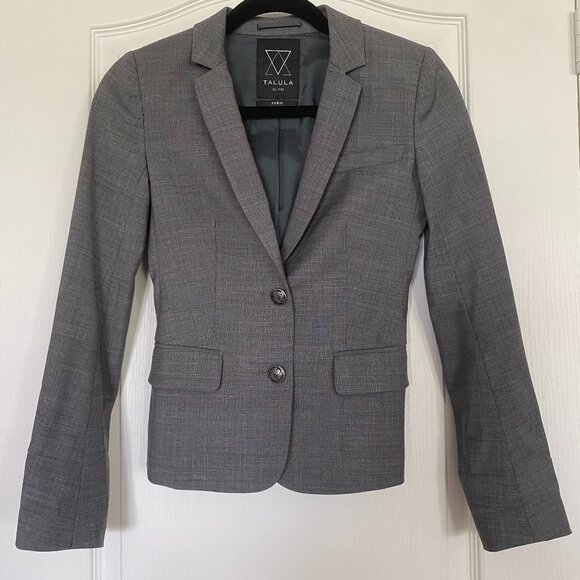 Aritzia Talula Wool Grey Blazer with Crested Buttons and Front Pockets Size 0 - Picture 1 of 12